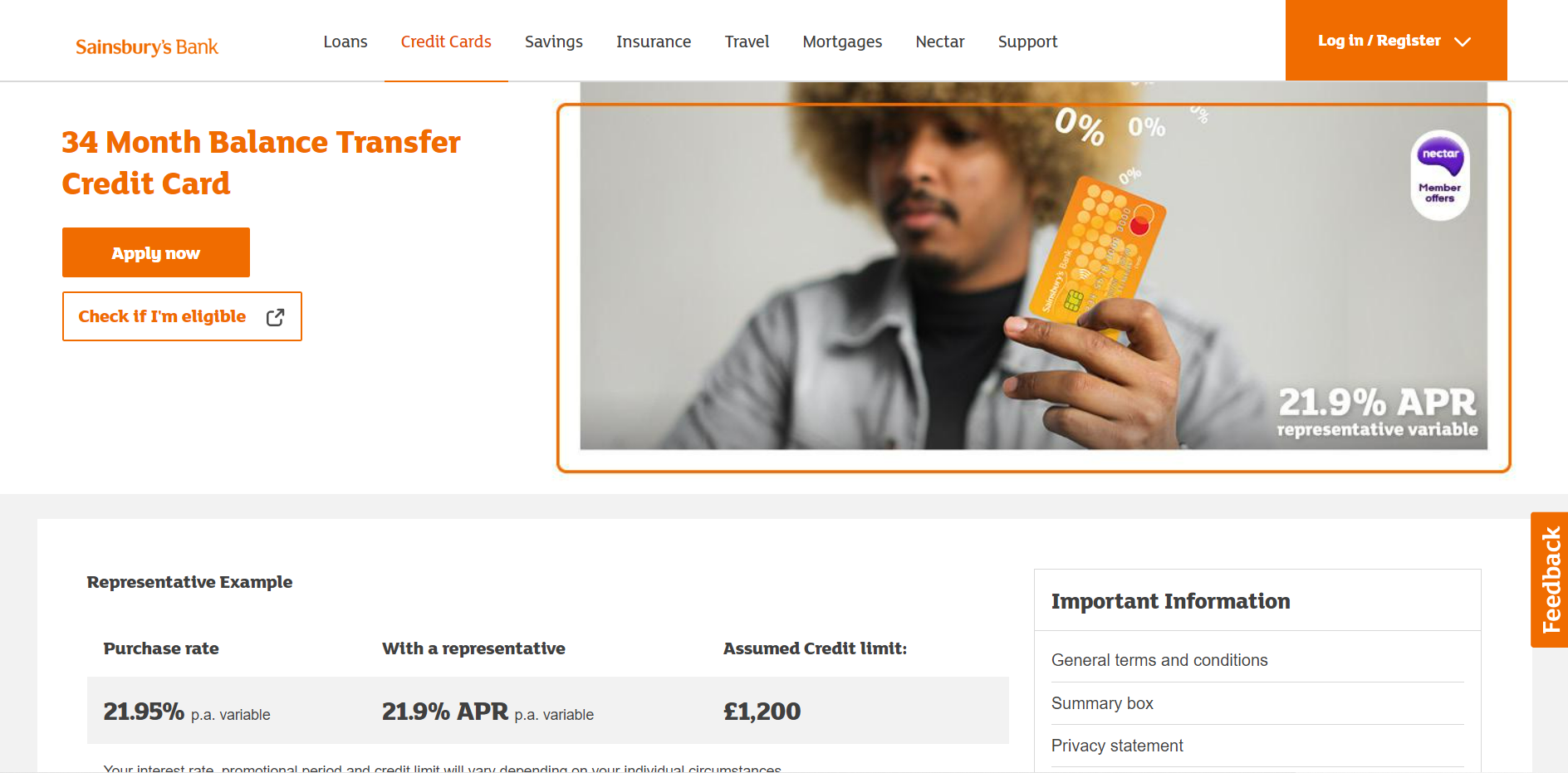 Sainsbury’s 34-Month Transfer Credit Card